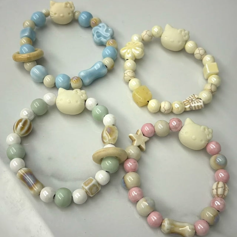 4 types of ceramic beaded bracelets Kitty bracelets are cute and non-fading, niche and versatile gifts for besties and girlfriends