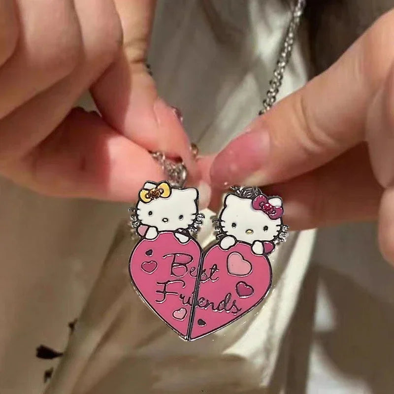 Kitty Cat Cute Pendant Magnetic Sister Necklace Cartoon Fashion Jewelry Best Friend Gift