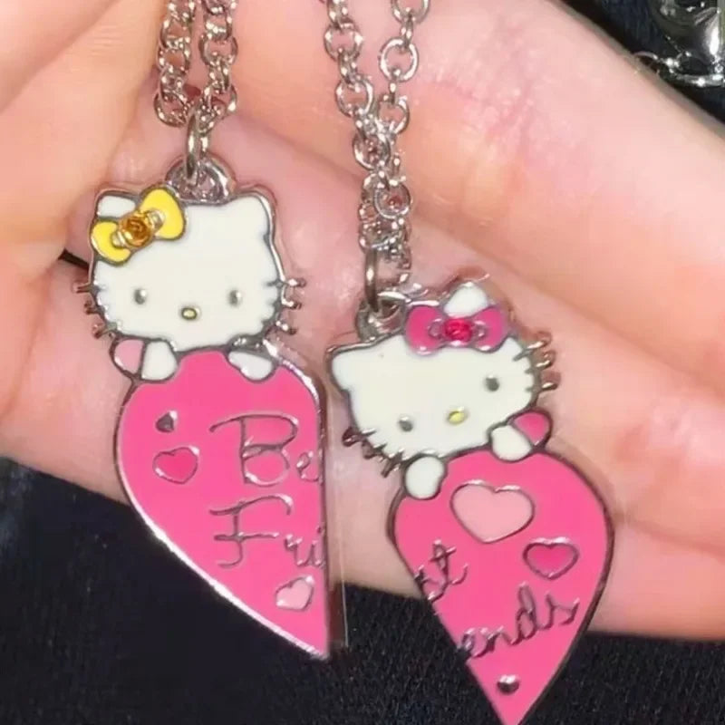 Kitty Cat Cute Pendant Magnetic Sister Necklace Cartoon Fashion Jewelry Best Friend Gift