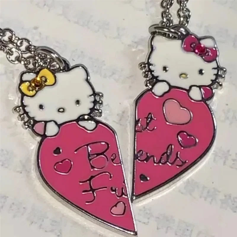 Kitty Cat Cute Pendant Magnetic Sister Necklace Cartoon Fashion Jewelry Best Friend Gift