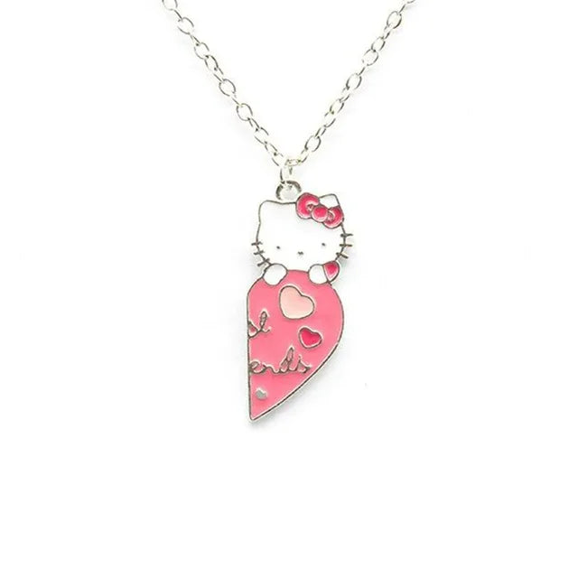 Kitty Cat Cute Pendant Magnetic Sister Necklace Cartoon Fashion Jewelry Best Friend Gift