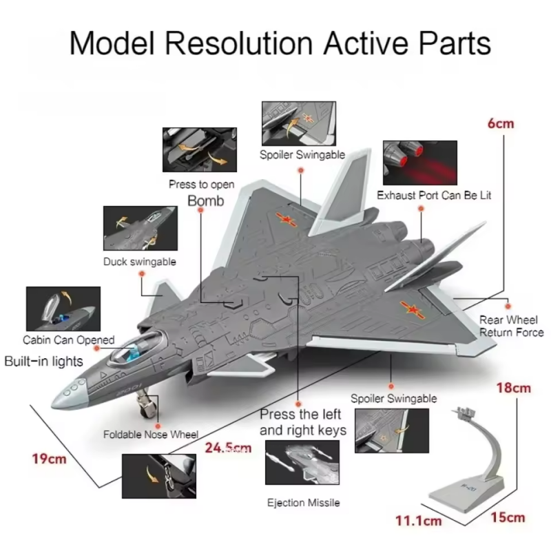 1:84 Scale Alloy J-20 Stealth Fighter Airplane