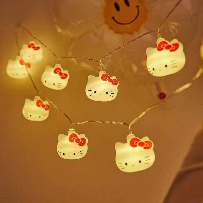 Kawaii Kitty Cat Lights String Bedroom Battery Atmosphere Lighting Home Decoration Anime Figures Luminous Model Toys
