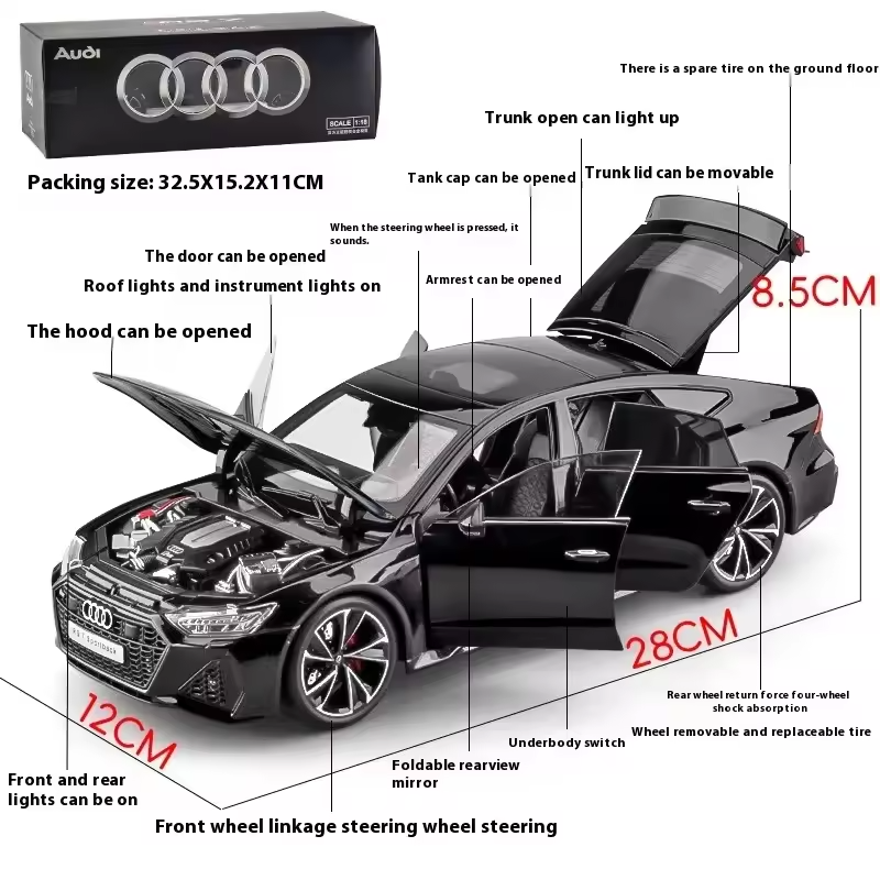 1:18 Scale Audi RS7 Die-Cast Model Car with Remote Key Light Control