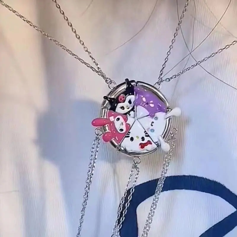 Kitty Cat Cute Pendant Magnetic Sister Necklace Cartoon Fashion Jewelry Best Friend Gift