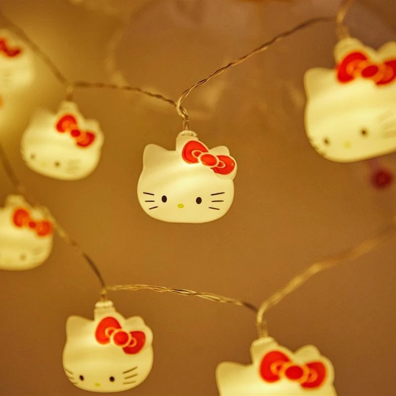 Kawaii Kitty Cat Lights String Bedroom Battery Atmosphere Lighting Home Decoration Anime Figures Luminous Model Toys