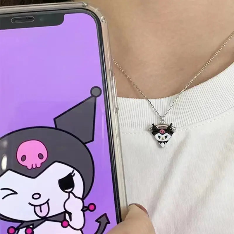 Kitty Cat Cute Pendant Magnetic Sister Necklace Cartoon Fashion Jewelry Best Friend Gift