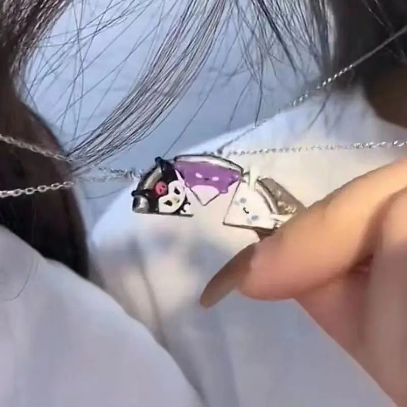 Kitty Cat Cute Pendant Magnetic Sister Necklace Cartoon Fashion Jewelry Best Friend Gift