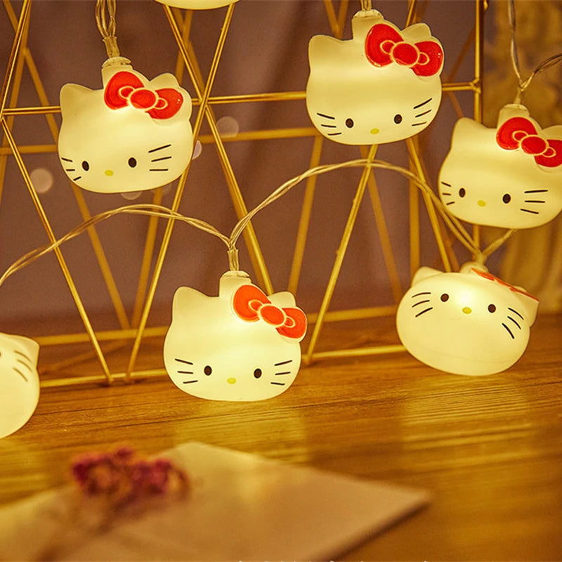 Kawaii Kitty Cat Lights String Bedroom Battery Atmosphere Lighting Home Decoration Anime Figures Luminous Model Toys