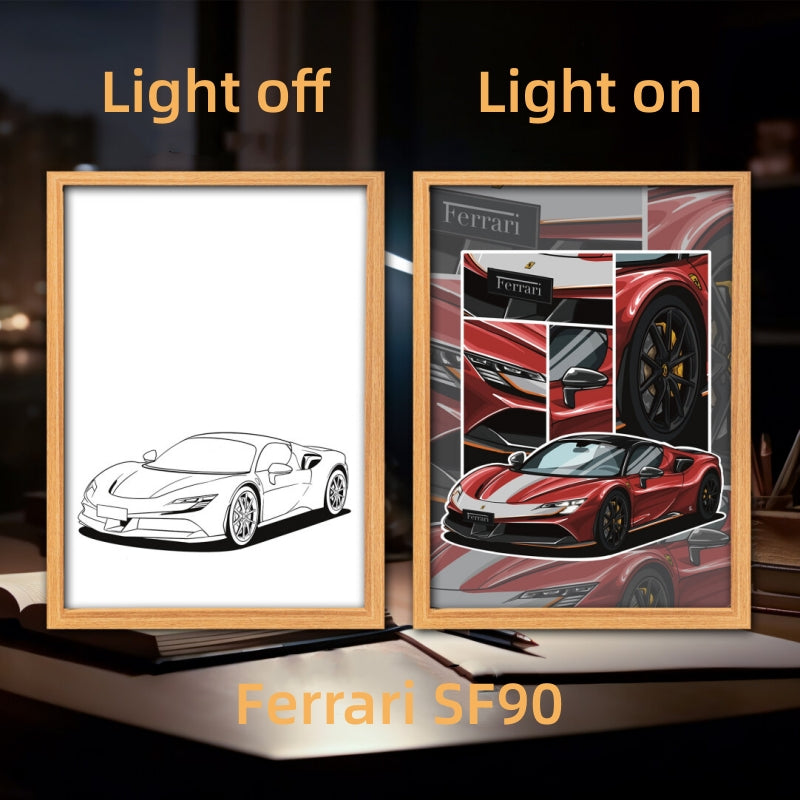 Luminous Sports Car Wall Art – Premium LED Backlit Canvas for Automotive Enthusiasts