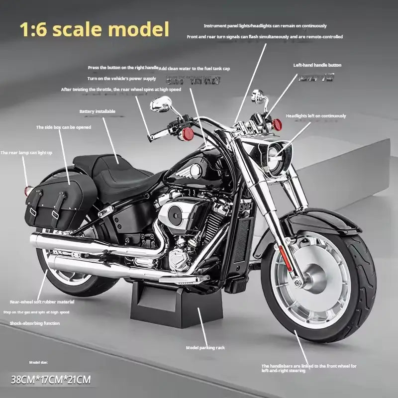 1:6 Retro American Cruiser RC Motorcycle - Real Spray & Sound Edition
