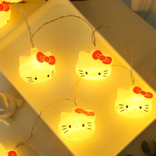 Kawaii Kitty Cat Lights String Bedroom Battery Atmosphere Lighting Home Decoration Anime Figures Luminous Model Toys