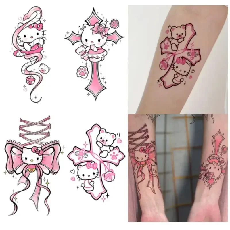 Kitty Cat Tattoo Sticker Kuro Mylody Tattoos Cinaroll Stickers Decor Temporary Waterproof Art Tattoo