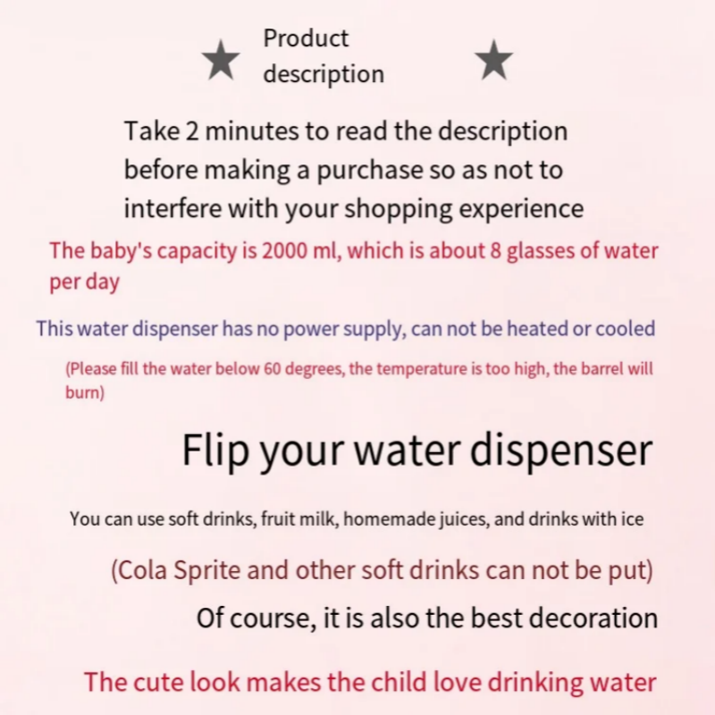 Mini Drinking Kitten Creative Portable 2L Large Capacity Water Bottle Kawaii Water Dispenser Toy