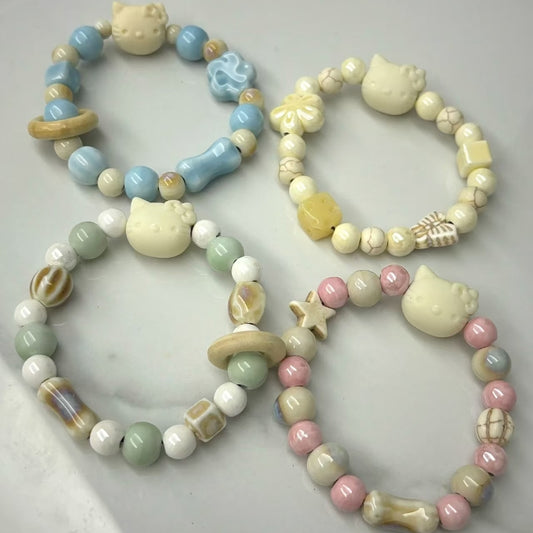 4 types of ceramic beaded bracelets Kitty bracelets are cute and non-fading, niche and versatile gifts for besties and girlfriends