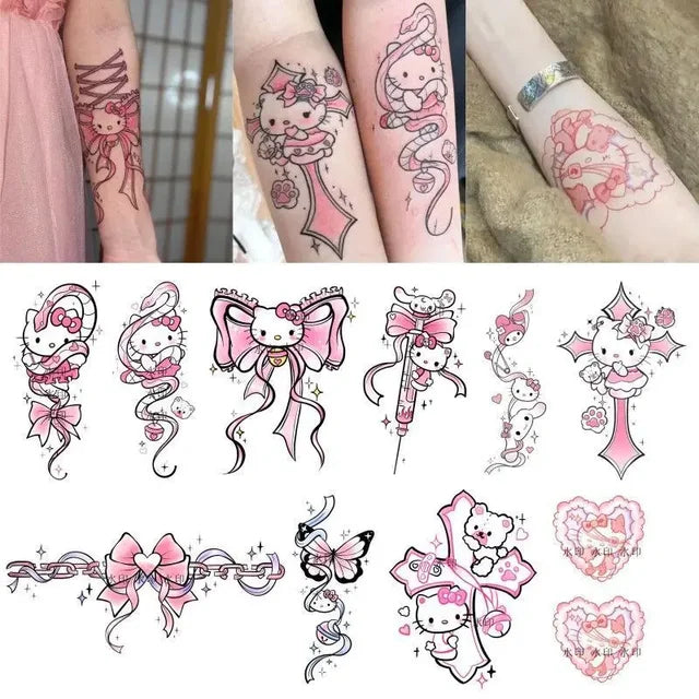 Kitty Cat Tattoo Sticker Kuro Mylody Tattoos Cinaroll Stickers Decor Temporary Waterproof Art Tattoo
