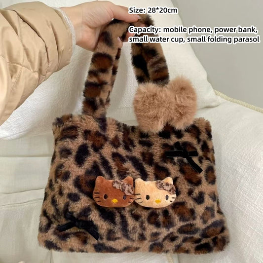 Homemade leopard print plush cute kitty handbag gift