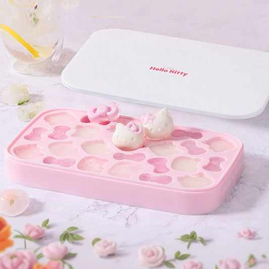 Kawaii Pink 3D Hello Kitty Silicone Press Ice Tray Mold Cute Charm Home Refrigerator Ice Storage Box Birthday Gift
