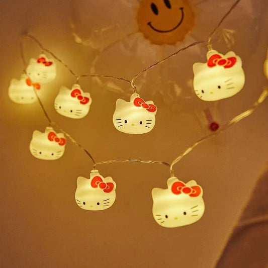 Kawaii Kitty Cat Lights String Bedroom Battery Atmosphere Lighting Home Decoration Anime Figures Luminous Model Toys