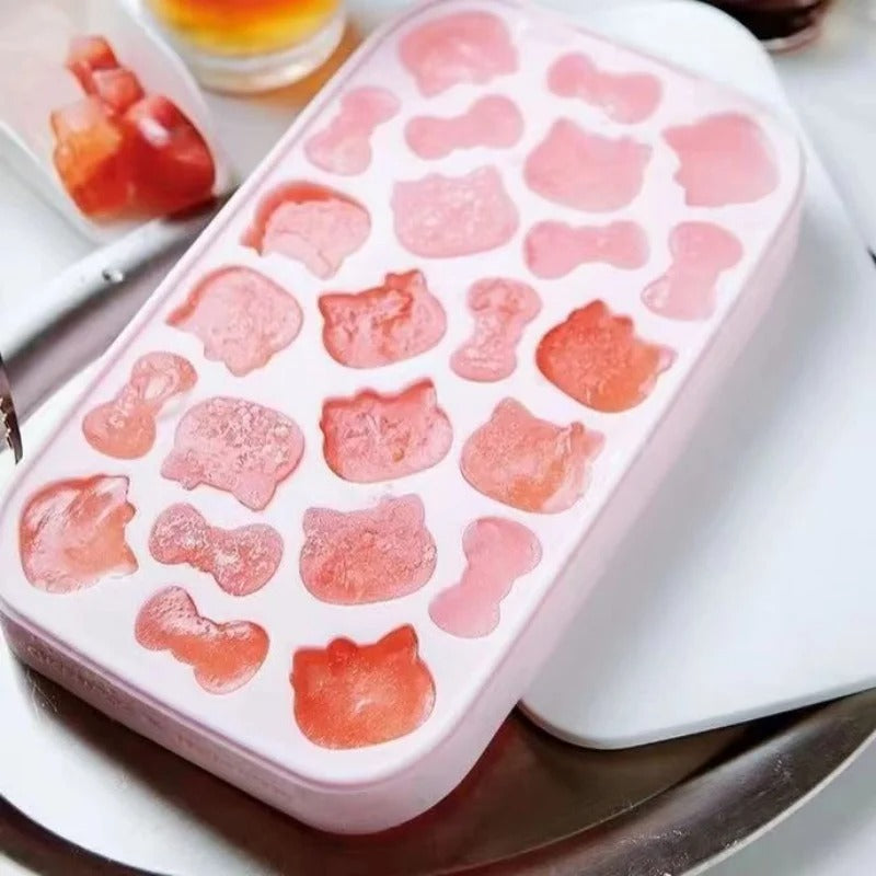 Kawaii Pink 3D Hello Kitty Silicone Press Ice Tray Mold Cute Charm Home Refrigerator Ice Storage Box Birthday Gift