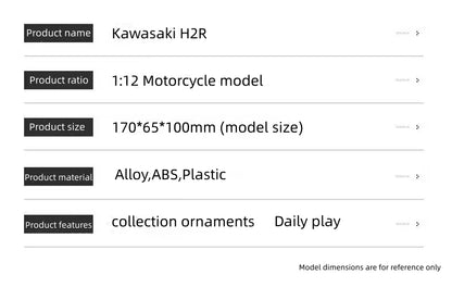 1:12 Kawasaki H2R Model Alloy Motorcycle (No light & sound）