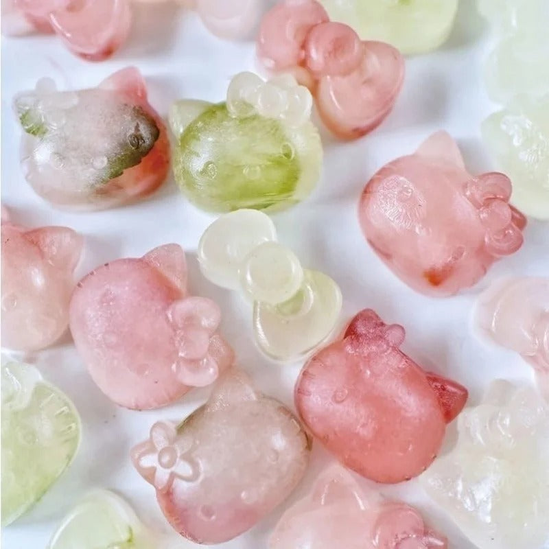 Kawaii Pink 3D Hello Kitty Silicone Press Ice Tray Mold Cute Charm Home Refrigerator Ice Storage Box Birthday Gift