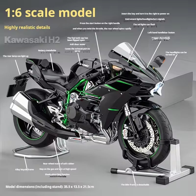 1:6 Kawasaki Ninja H2/H2R RC Model - Engine Start & Exhaust Spray