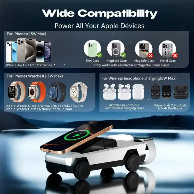 Cybertruck 3-in-1 Magnetic Charging Stand for iPhone & Watch & AirPods