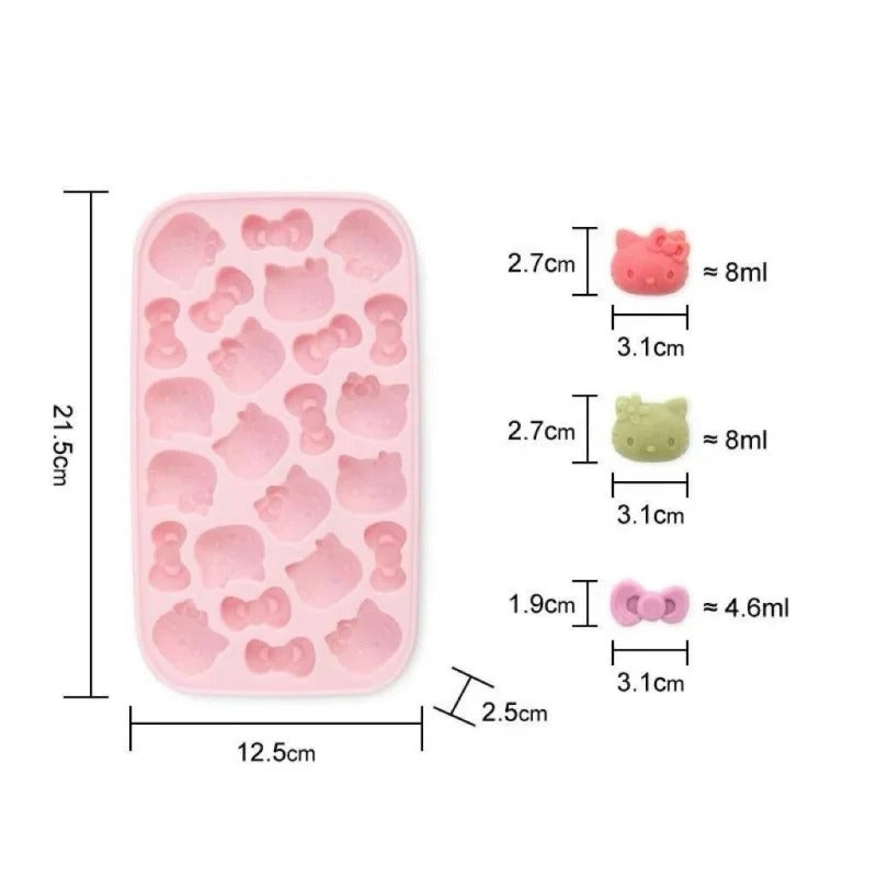 Kawaii Pink 3D Hello Kitty Silicone Press Ice Tray Mold Cute Charm Home Refrigerator Ice Storage Box Birthday Gift