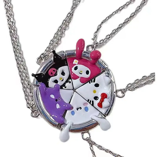 Kitty Cat Cute Pendant Magnetic Sister Necklace Cartoon Fashion Jewelry Best Friend Gift