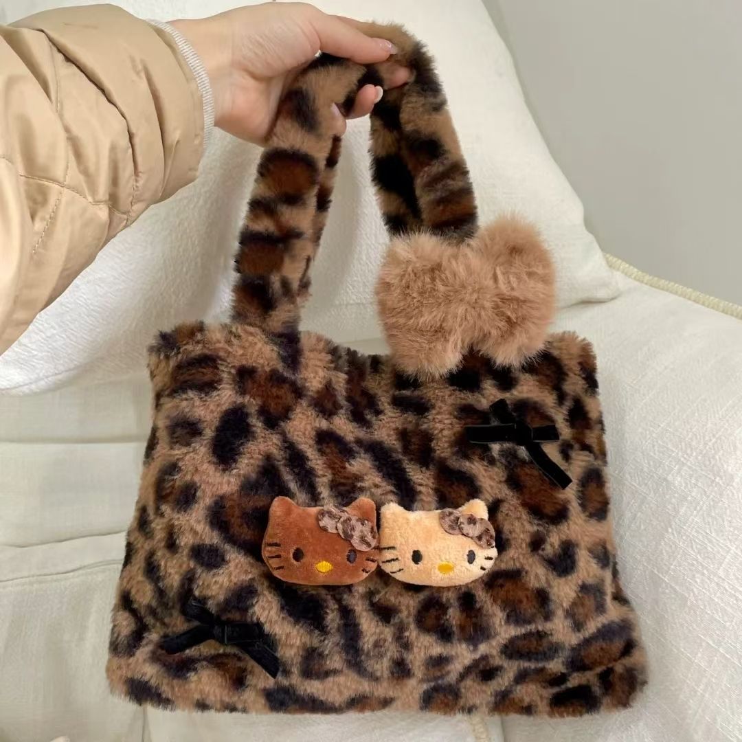 Homemade leopard print plush cute kitty handbag gift