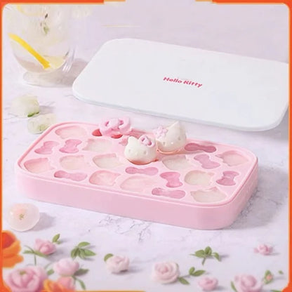 Kawaii Pink 3D Hello Kitty Silicone Press Ice Tray Mold Cute Charm Home Refrigerator Ice Storage Box Birthday Gift