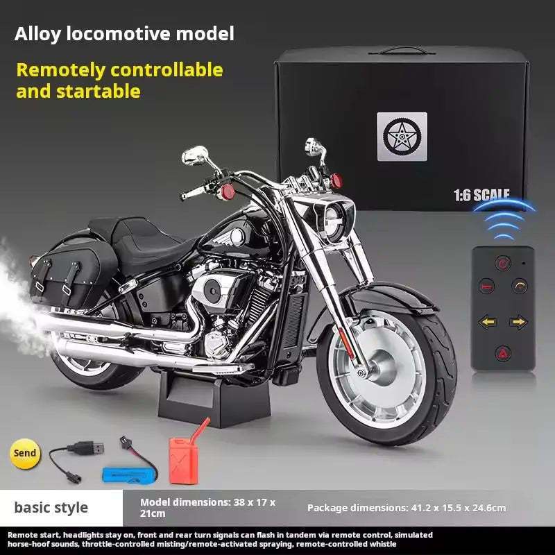 1:6 Retro American Cruiser RC Motorcycle - Real Spray & Sound Edition