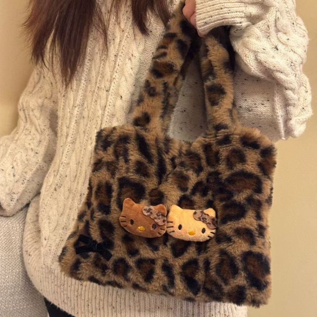Homemade leopard print plush cute kitty handbag gift