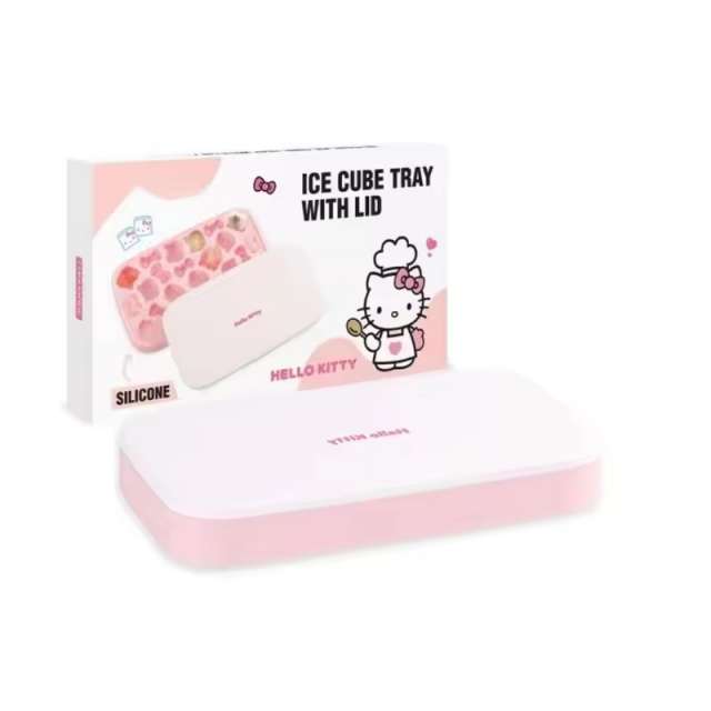 Kawaii Pink 3D Hello Kitty Silicone Press Ice Tray Mold Cute Charm Home Refrigerator Ice Storage Box Birthday Gift
