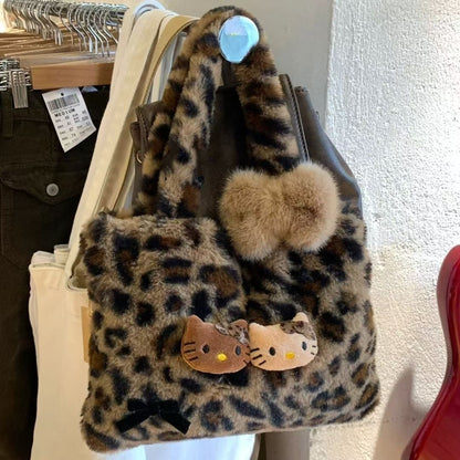 Homemade leopard print plush cute kitty handbag gift