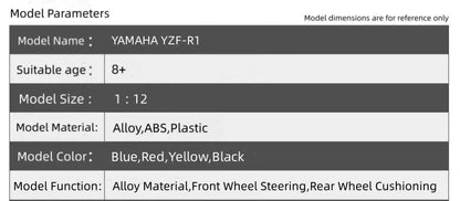 1:12 Yamaha YZF-R1 Motorcycle Model Toy